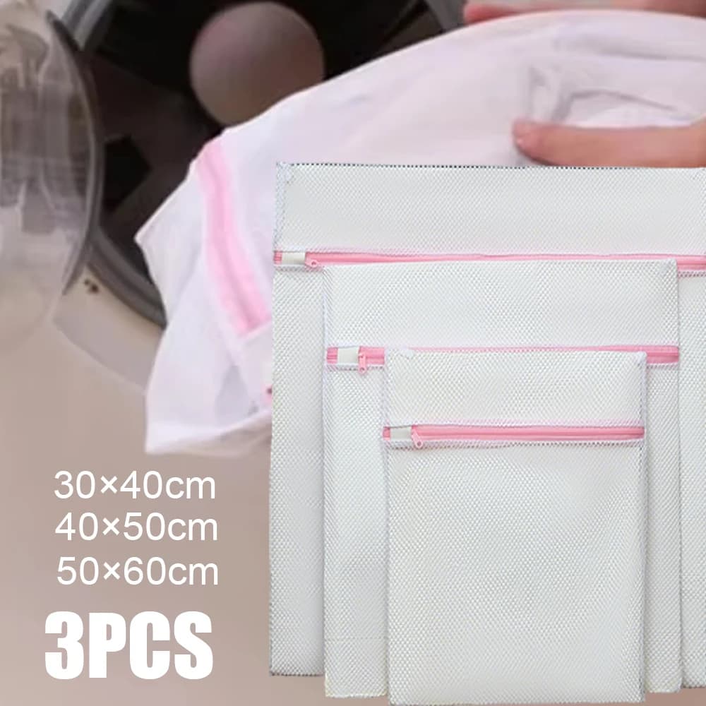 Set di 3 Sacchetti per Lavaggio con Cerniera, Resistenti, per Biancheria Intima, Anti-deformazione, Borse per Organizzazione e Conservazione Vestiti da Viaggio