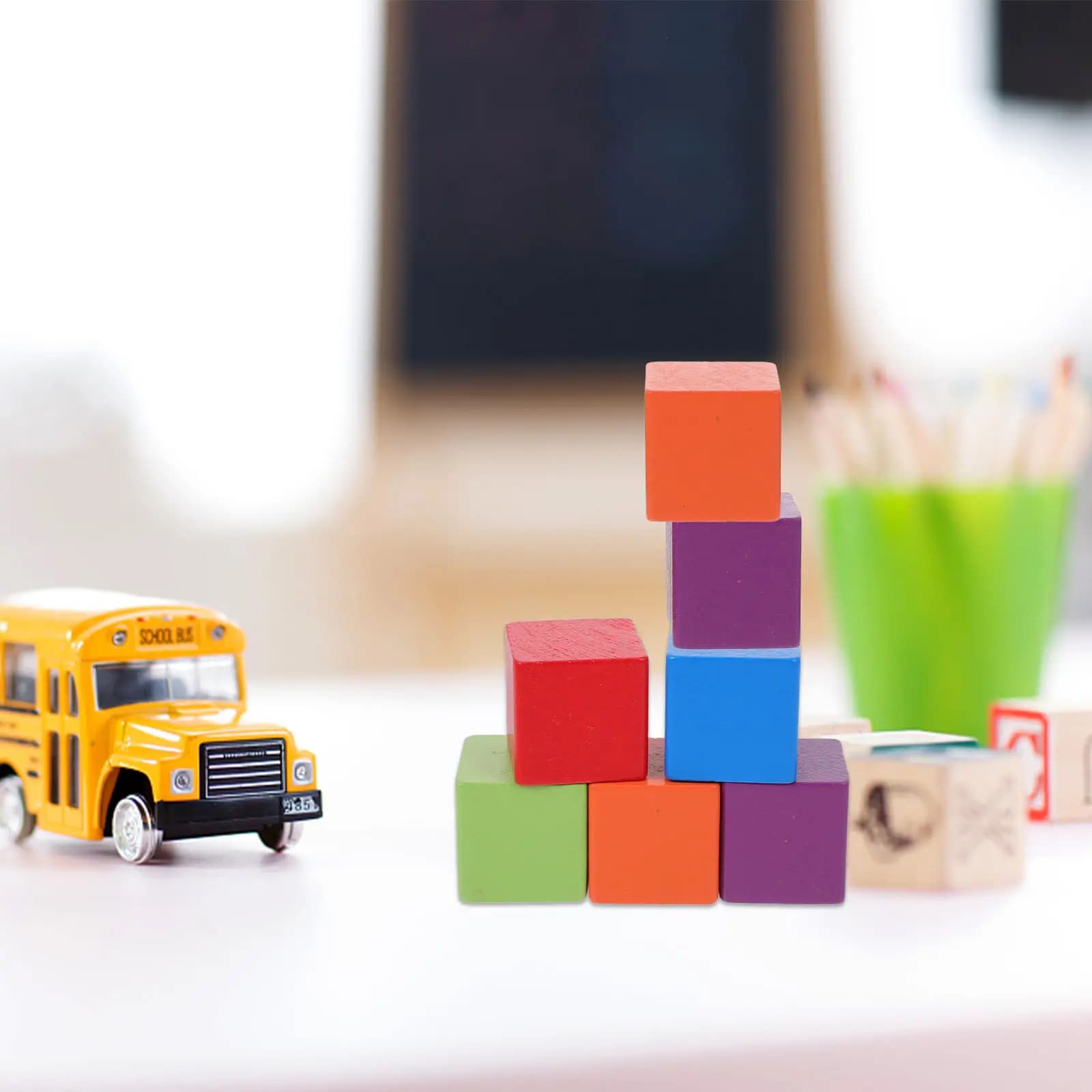 Set di Blocchi Educativi in Legno di Faggio Colorati per l'Apprendimento Precoce dei Bambini, Cubi da Costruzione Educativi