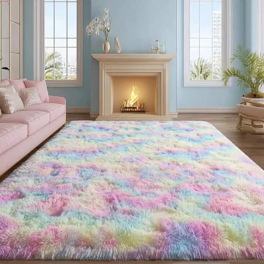 Tappeto Eluckya a pelo lungo, spesso e soffice, antiscivolo, per camera da letto, soggiorno, bagno, decorazioni per la casa