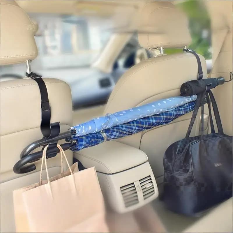 2pcs Car Back Seat Hook Multi-function Rear Seat Headrest Hanging Hook Umbrella Holder Seat Back Storage Interior Organizer