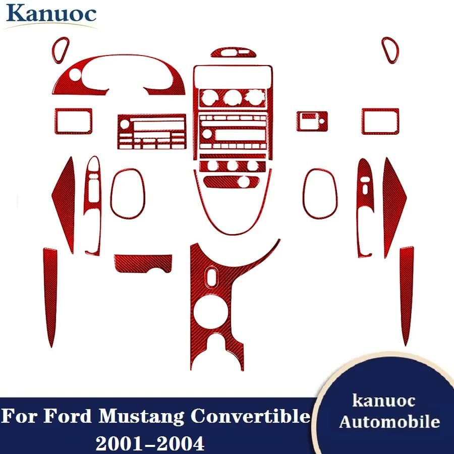 For Ford Mustang Convertible 2001-2004 Carbon Fiber Car Stickers Decorative Accessories Red Interior Cover Trim