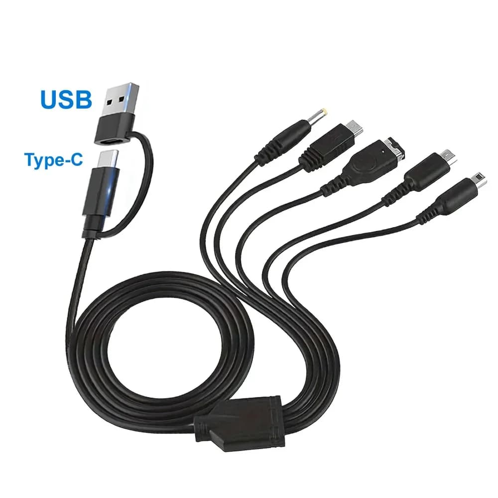 USB C 5 in 1 charging cable for Nintendo New 3DS Xl Nds Lite Ndsi Ll Wii U Recharging cable for Sony Psp 1000/2000