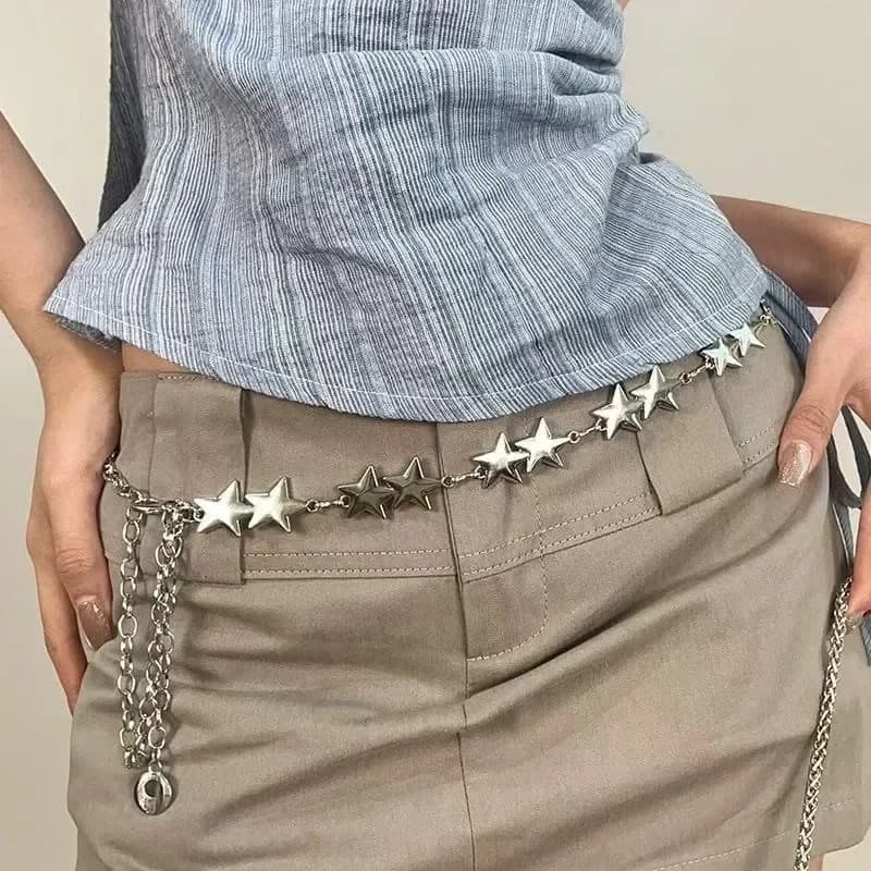 Catena in metallo sottile Sweet Star per donna, decorazione coordinata per abiti, cintura a catena versatile e unica, stile stretto per esaltare la vita snella.