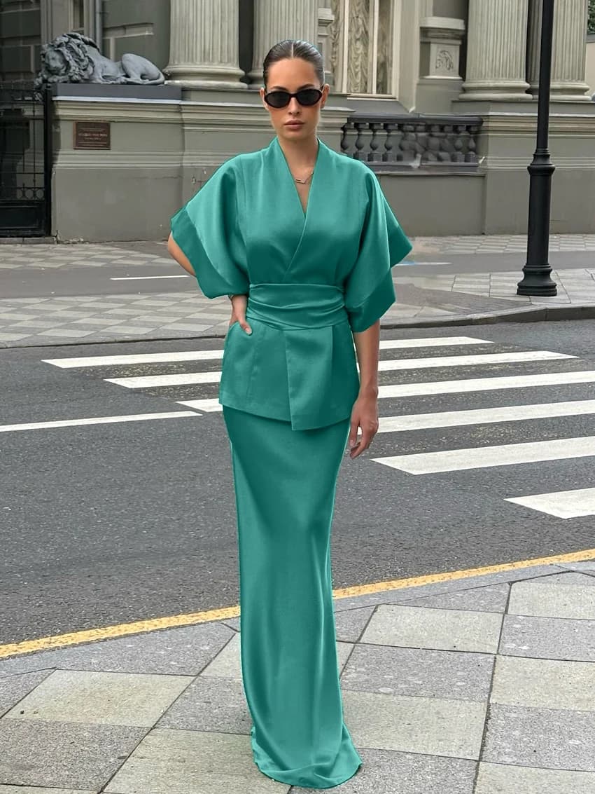Marthaqiqi Comfort Pigiama da donna Set Mezza manica Camicie da notte Scollo a V Indumenti da notte Gonne lunghe Moda Indumenti da notte femminili Abiti invernali