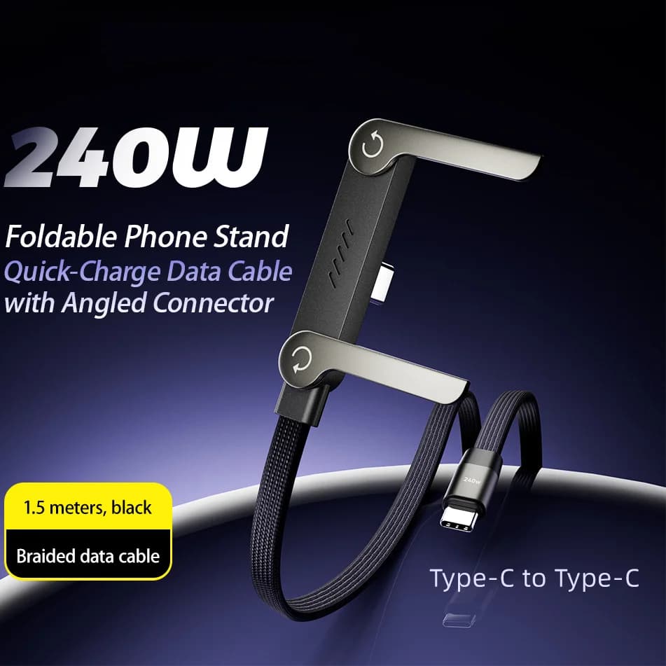 Cavo USB Type-C a USBC da 240W con supporto pieghevole, ricarica rapida PD 100W, per Samsung Xiaomi iPhone 17 Pro Max