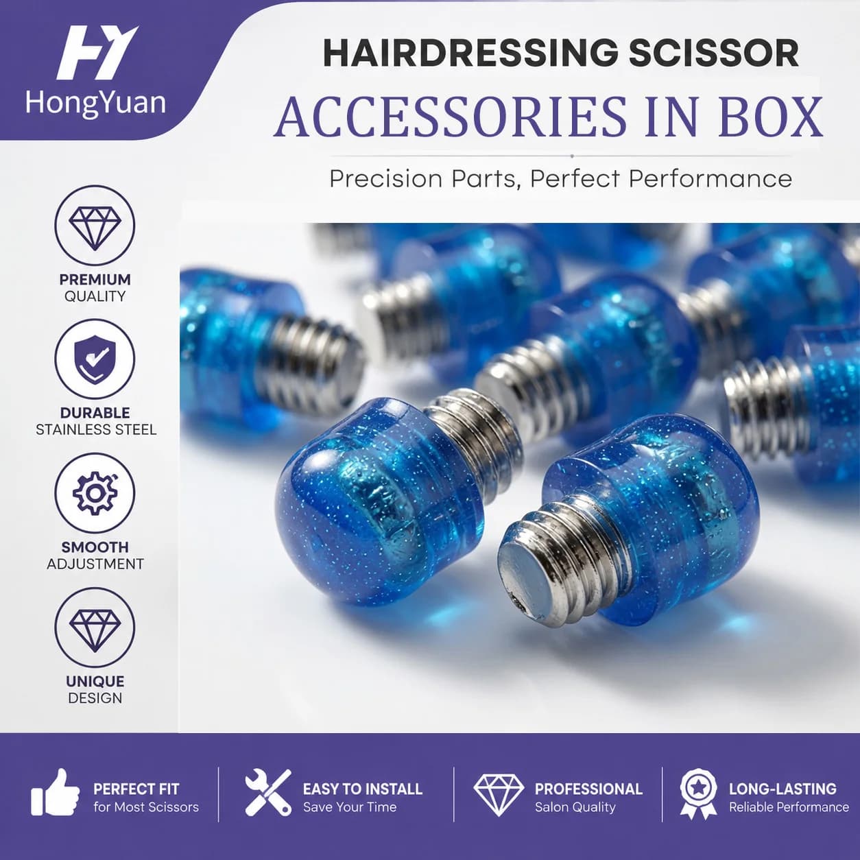 Rubber Bumpers & Finger Rests in Box, M3.0 x 0.5mm Stoppers, Repair Assembly Accessories for Hairdressing Scissors