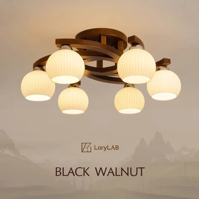 Lampada da soffitto vintage in legno di noce con sfera di vetro bianco latte, stile Wabi-sabi, per soggiorno, camera da letto, sala da pranzo, studio, hotel