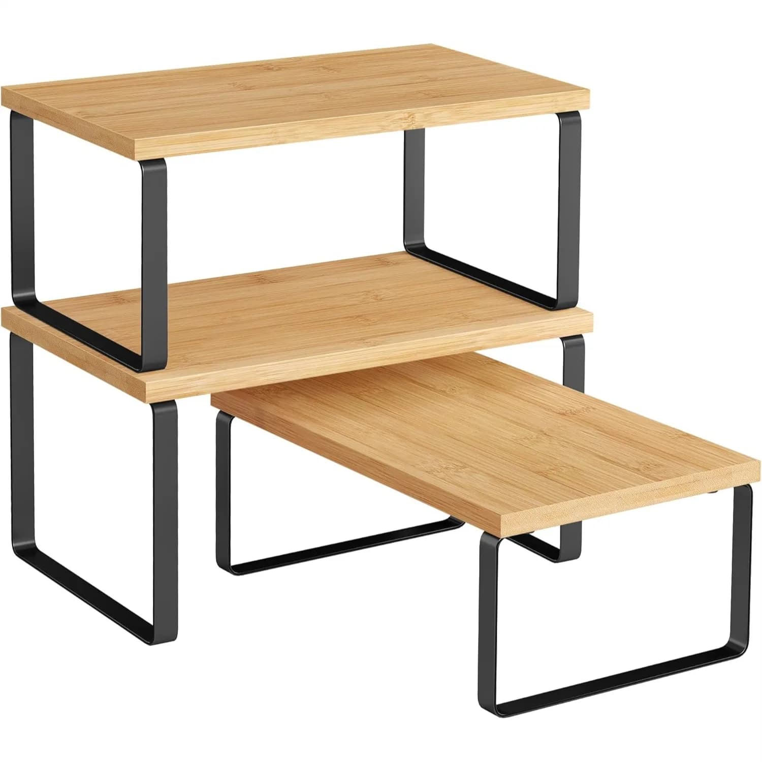 Set di 3 Organizzatori per Armadietti da Cucina, Scaffale Espandibile e Impilabile per Spezie, Disponibile in Nero e Beige Naturale