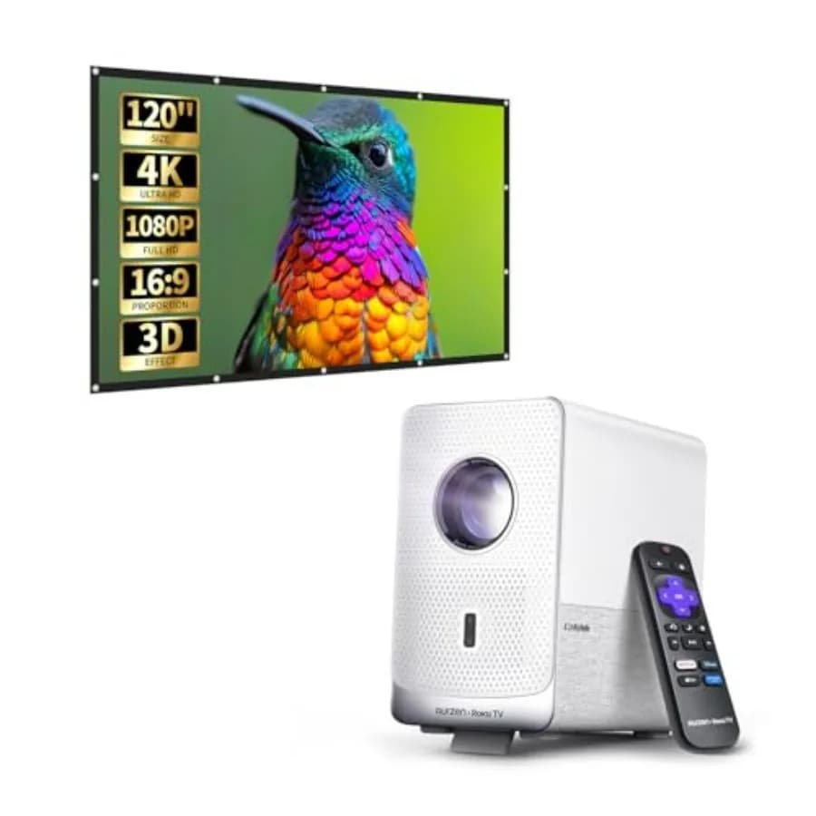 Proiettore D1R Cube con Schermo da 120 Pollici per Home Theater e Serate di Cinema all'Aperto, LED Portatile ad Alta Risoluzione