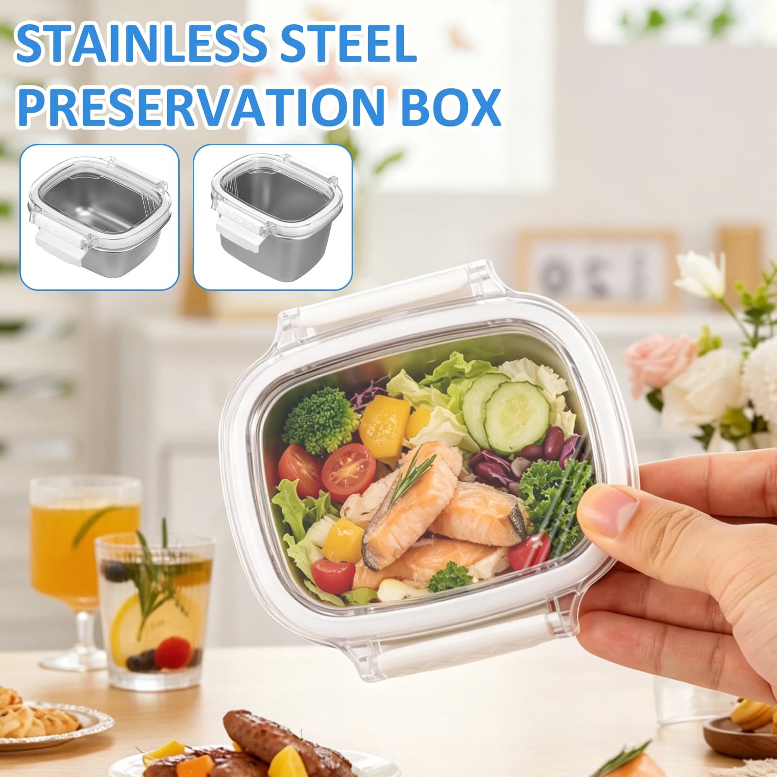 Contenitori Impilabili per Snack in Acciaio Inox, Ermetici, Piccoli, con Coperchi, per Scuola, Picnic e Campeggio