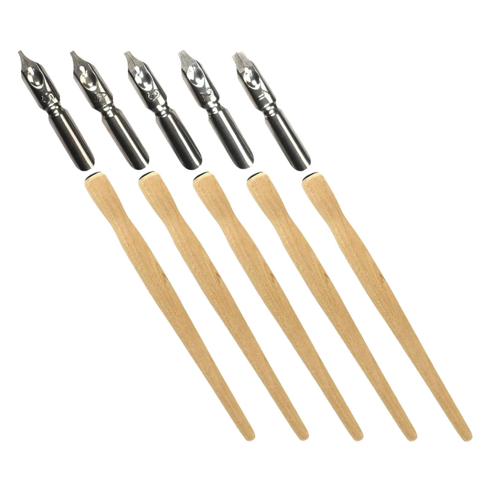 5Pcs Wood Grain Calligraphy Dip Pen Holder Set with Nibs for Artists Dip Pens for Sketching Drawing Lettering Signing Vintage