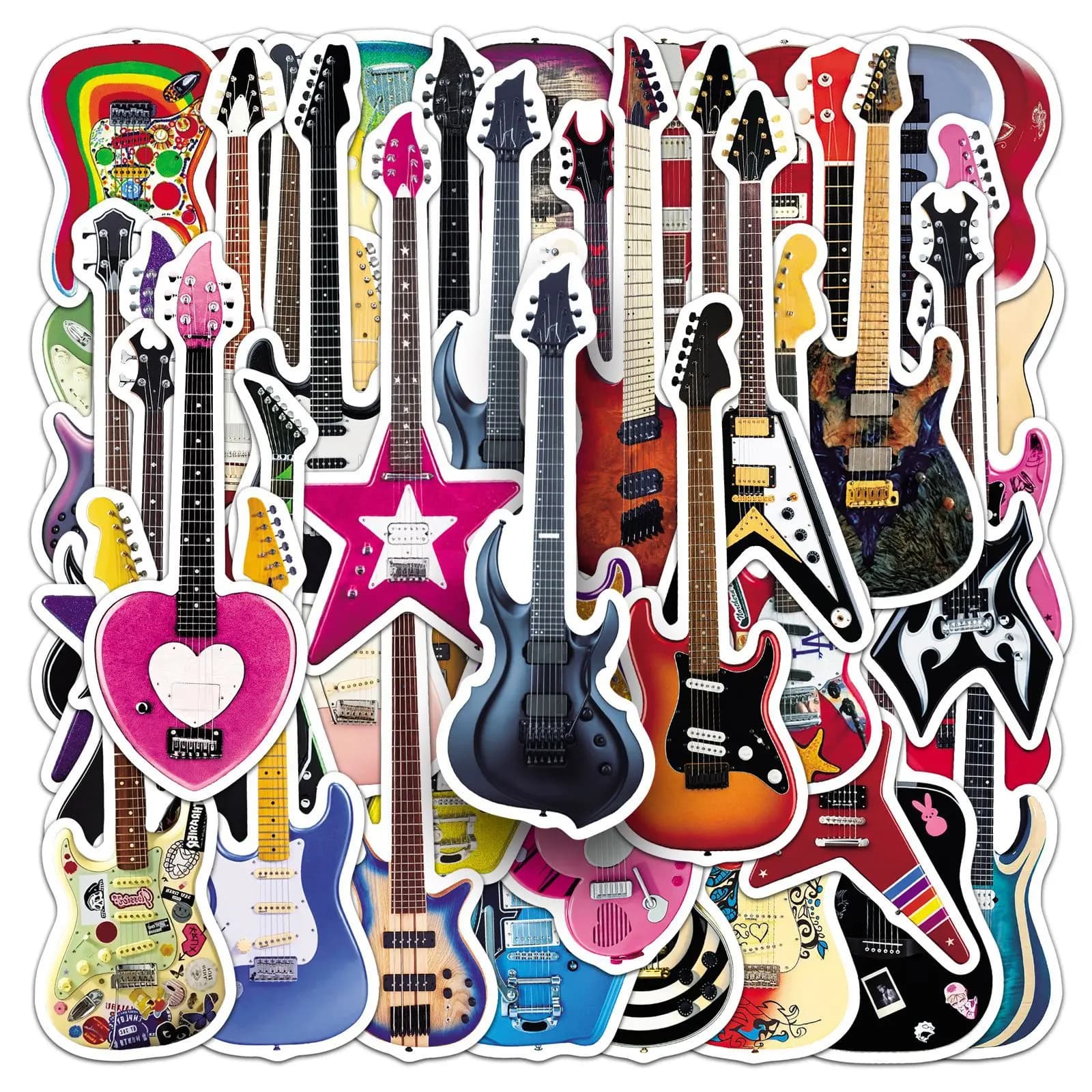 Confezione da 50 adesivi per graffiti per chitarra, decorazioni per strumenti musicali dei cartoni animati, per bottiglie d'acqua, caschi da viaggio, quaderni di cancelleria