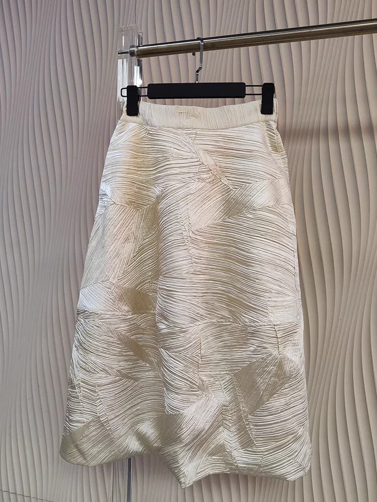 Fashionable High Waist Pleated Skirt Women's Summer New Style Elegant Slimming A-Line Skirt Polyester Fiber Daily Wear
