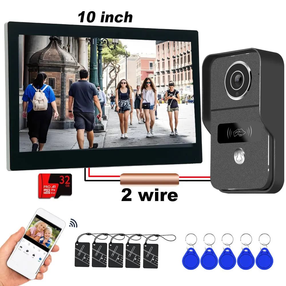 Videocitofono Smart HD Tuya da 7 pollici (o 10 pollici) con Wi-Fi 5G, sistema interfono con campanello IR 1080P, APP/Password/Lettore di schede e Touchscreen