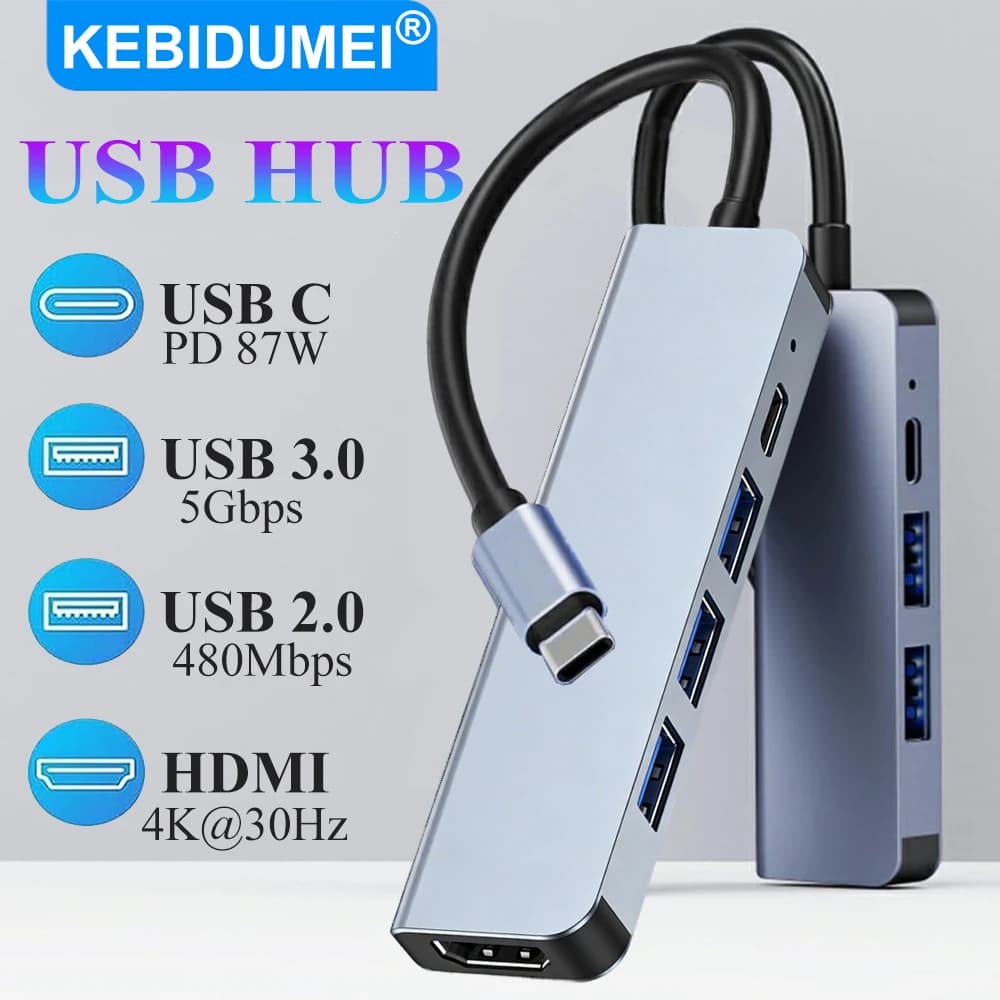 KEBIDUMEI Docking Station USB C 5 in 1 da tipo C a HDMI, HUB multiporta compatibile con HDMI, splitter con ricarica PD, adattatore USB per laptop
