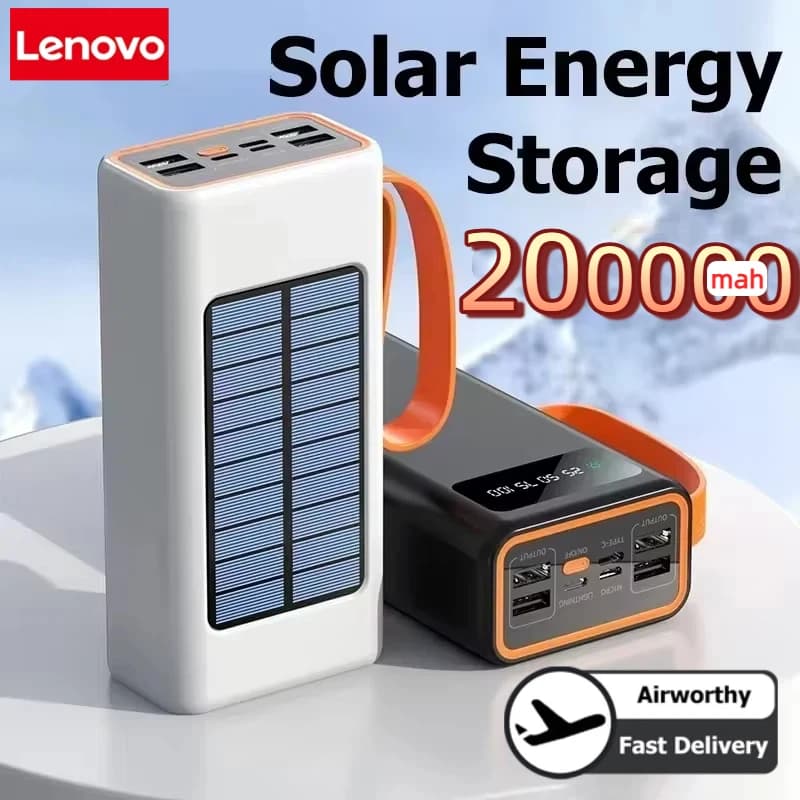 Lenovo 200000mAh Avviatore di Emergenza Solare Rinforzato Grande Capacità Cavi Integrati Batteria Esterna Luce LED Per iPhone Huawei Xiaomi