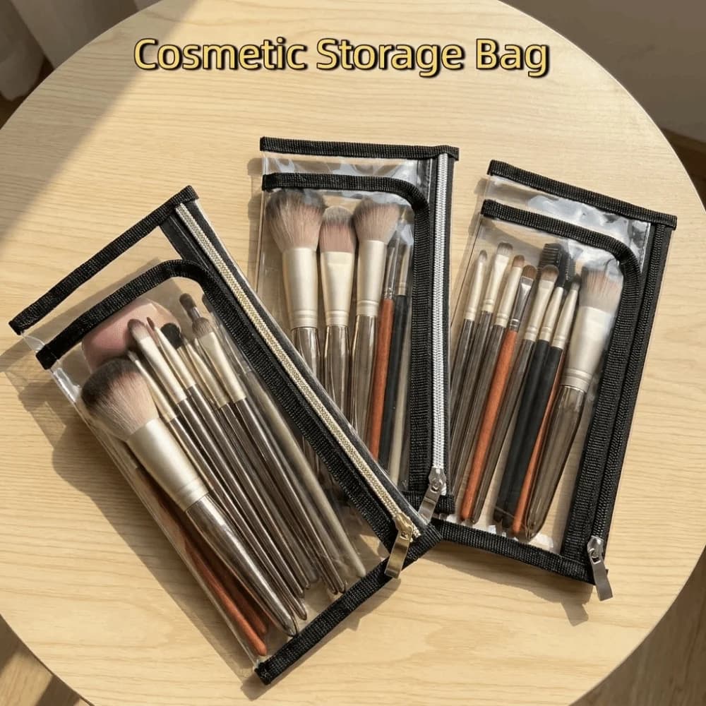 Borsa per Pennelli da Trucco in PVC Resistente, Design Multistrato, Trasparente, per Conservazione Compatta di Polveri, Impermeabile, Porta Passaporto per Casa