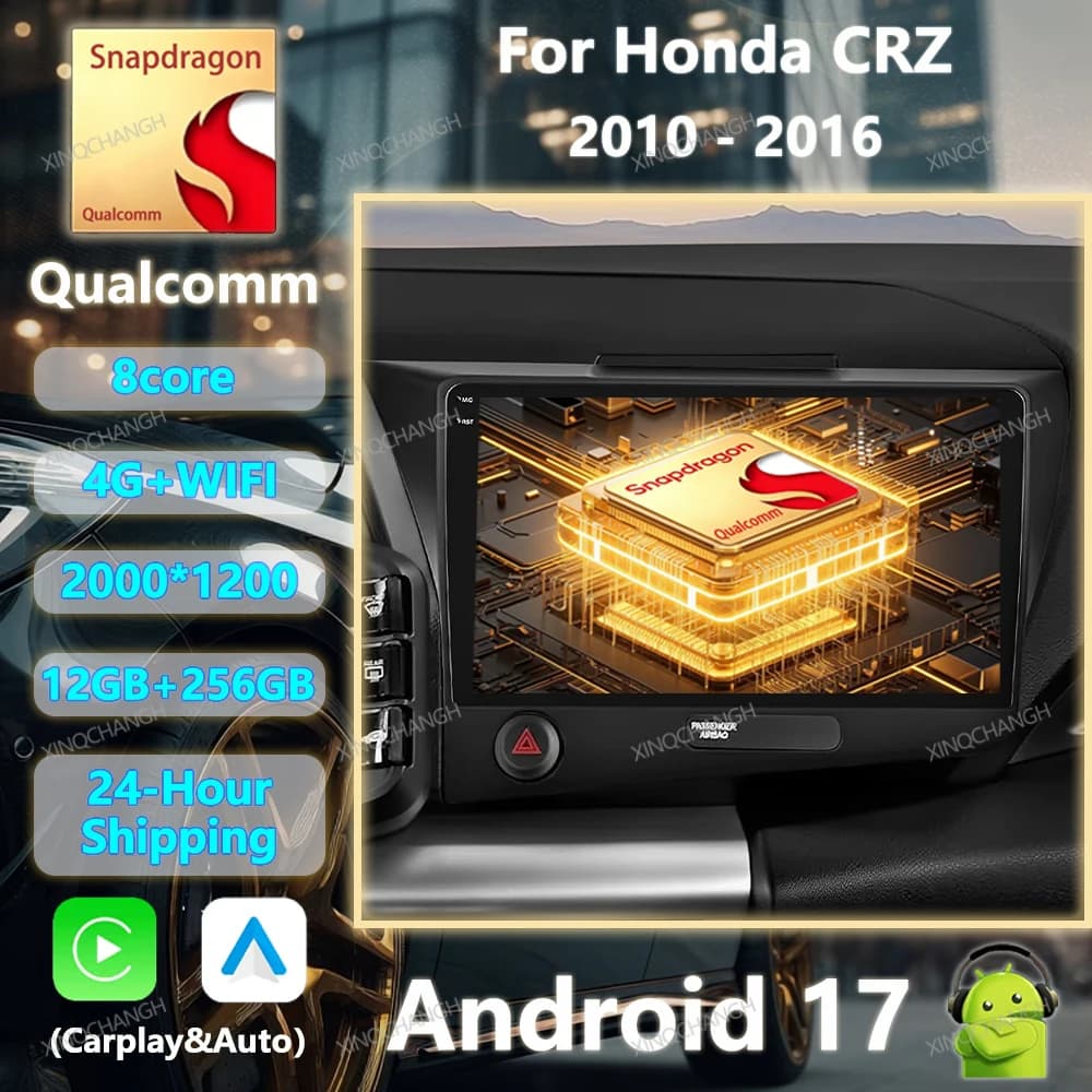 Android 17 Car Radio For Honda CRZ CR-Z 2010 - 2016 Multimedia Stereo Video Player Carplay Auto BT QLED 4G LTE 5G WIFI Qualcomm