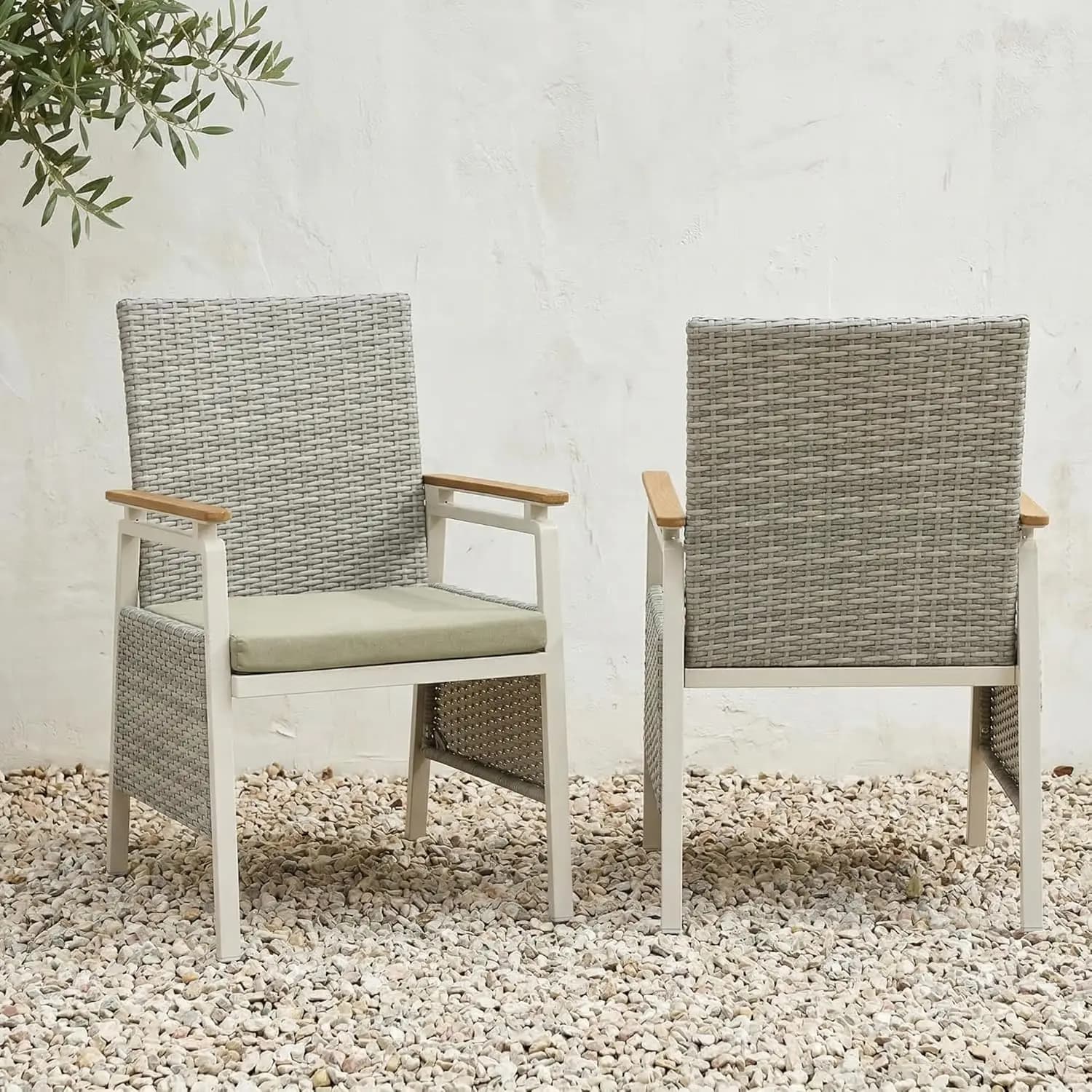 Set di 2 Sedie da Pranzo in Alluminio per Esterni con Braccioli e Cuscini Rimovibili per Patio, Balcone, Terrazza, Verde, Personalizzabile