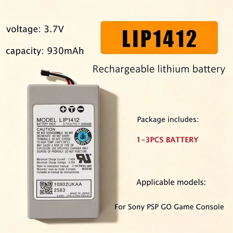 LIP1412 Rechargeable Batteries 3.7V 930mAh Lithium Ion Battery for Sony PSP GO PSP-N1000 PSP-N1001 Game Console Replacement