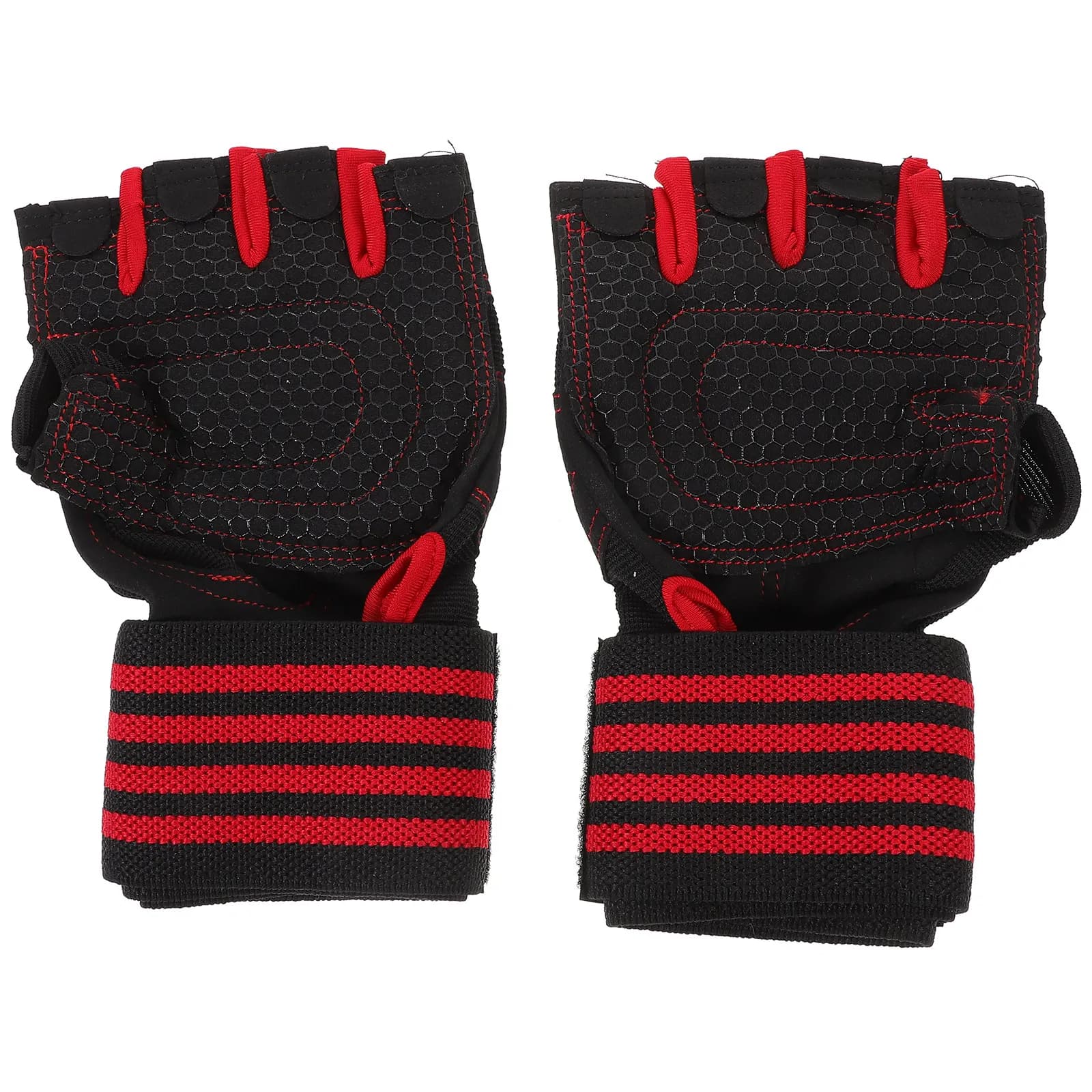 1 pair of weight lifting gloves, gym gloves with silicone palm, breathable and anti-slip wrist bands for bodybuilding training