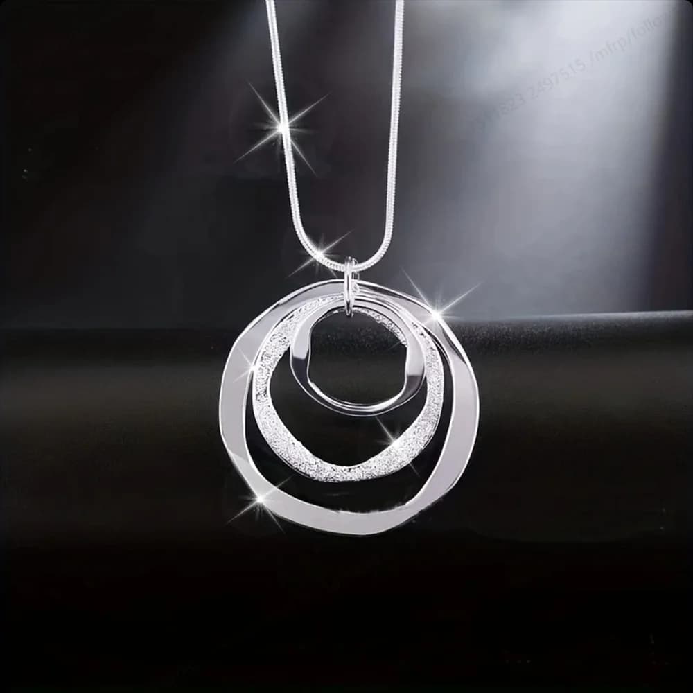 Collana con ciondolo smerigliato a tre anelli in argento sterling 925 da 40-75 cm per donna, accessori di gioielli, festa di nozze