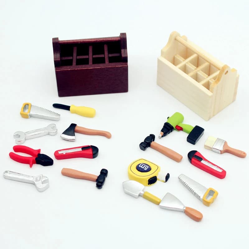 1Set 1:12 Dollhouse Miniature Toolbox Handmade Tools Sets Model Furniture Accessories For Doll House Decor Toys Decorative Props