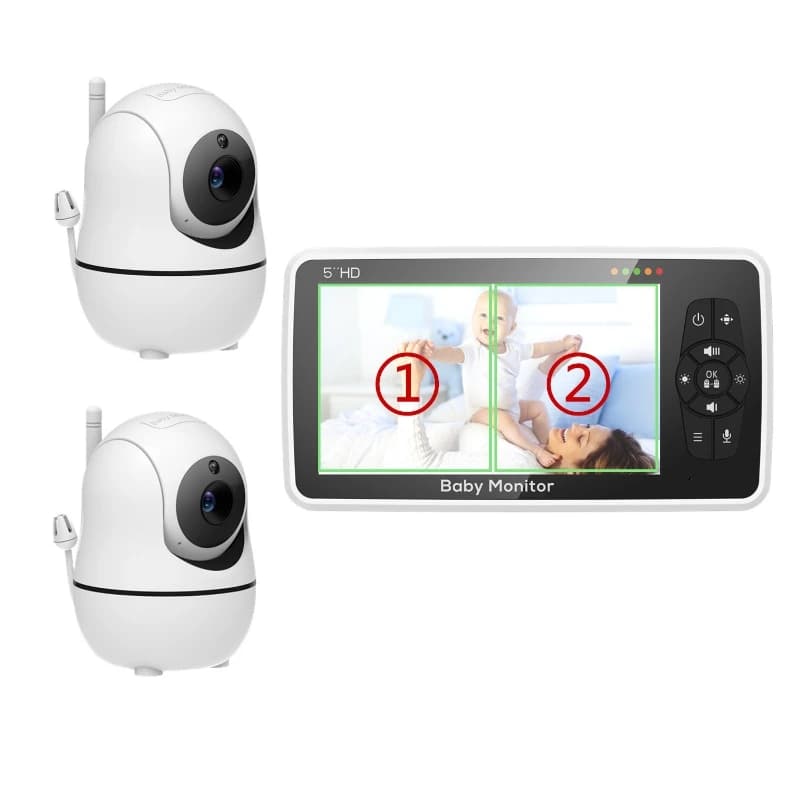 5 inch Baby Camera Monitor with Two Camera and Audio,Night Vision,4X Zoom,1000ft Range 2-Way Audio Temperature Sensor Lullaby