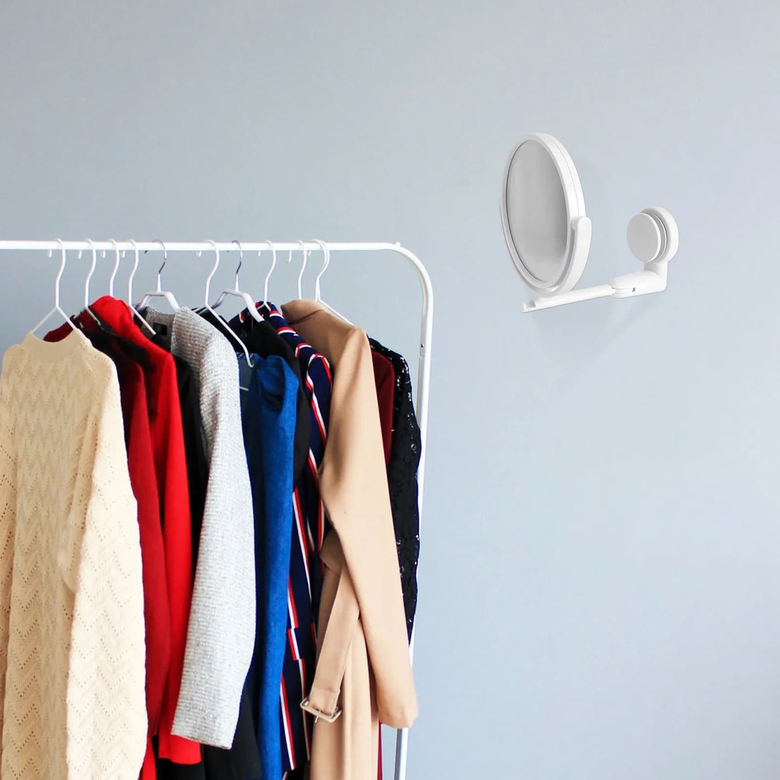 Specchio Rotondo da Parete Pieghevole Regolabile con Rotazione a 360 Gradi Senza Foratura per Casa Bagno Hotel