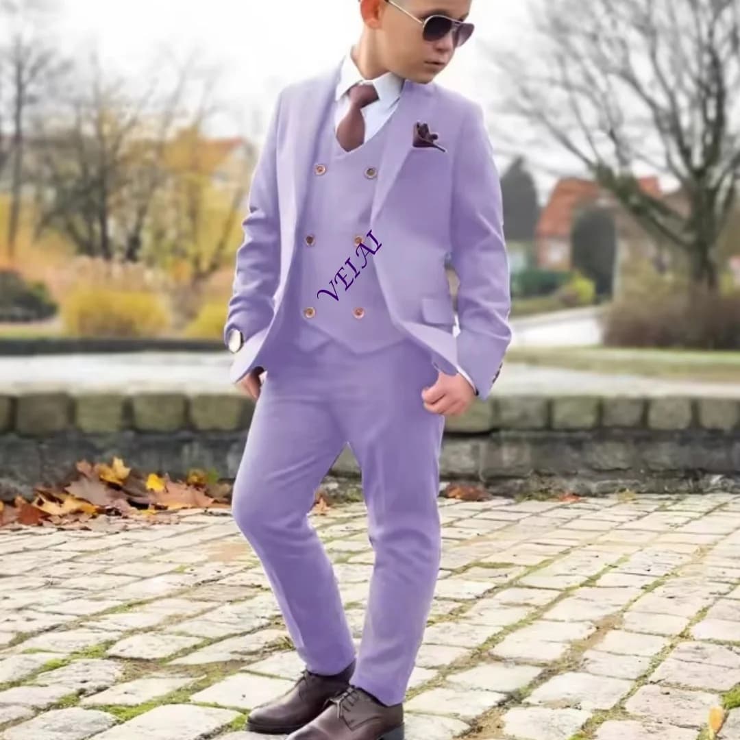 Boys Suit 3 Piece Set (Jacket Pants Vest) Formal Style Blazer for Kids Wedding Tuxedo Custom Colors 2-16 Years
