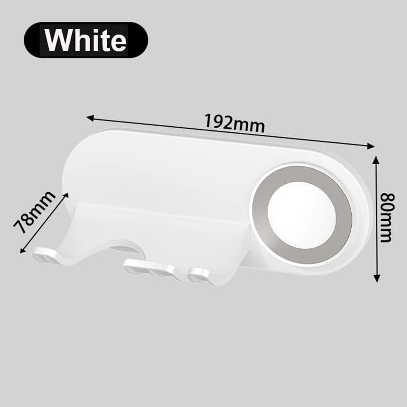 White magnetic nozzle holder for hair dryer - Plastic no drill holder, universal suitable for bathroom accessories Dyson/Leihen