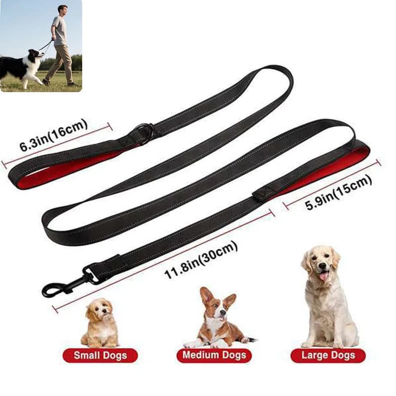 Guinzaglio per cani a doppia impugnatura resistente con strisce riflettenti Doppia cinghia per guinzaglio per cani per guinzaglio lungo per cani da compagnia GXQ16