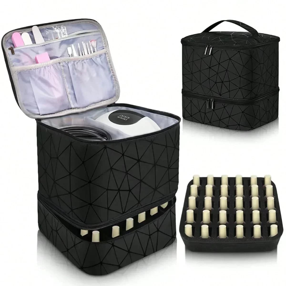 Borsa portaoggetti portatile per smalto a doppio strato da donna, organizer da viaggio, scatola portaoggetti per olio essenziale, borsa portaoggetti multifunzione