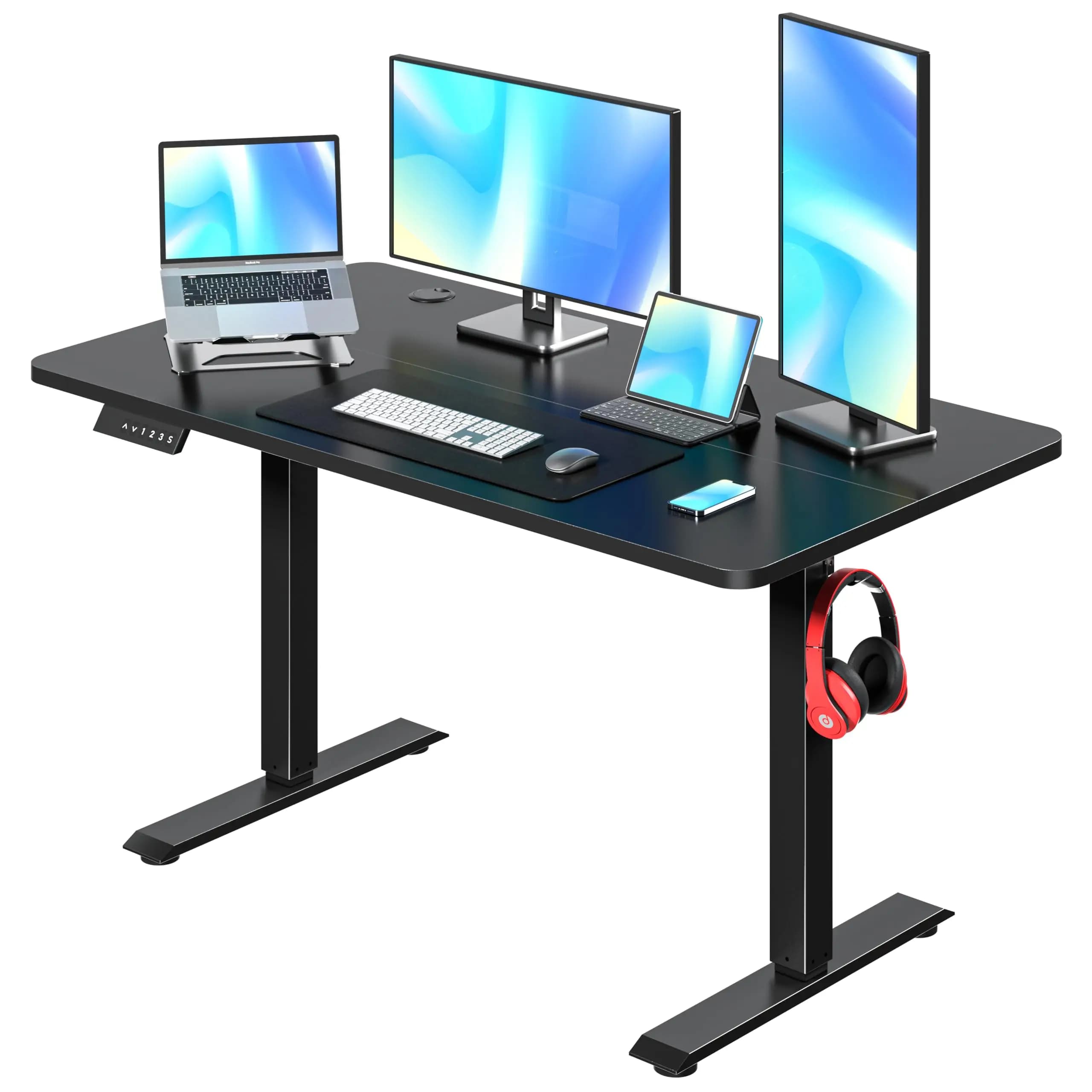 Scrivania Elettrica Regolabile in Altezza 48 X 24 Pollici con Gancio per Cuffie, Memoria Preimpostata, Scrivania da Gaming a Doppio Motore