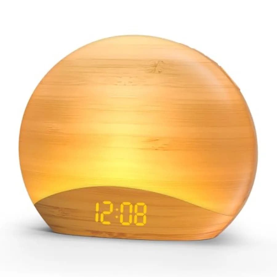 Sveglia con altoparlante Bluetooth e radio FM, luce sveglia graduale, orologio digitale dimmerabile, lampada da camera, 8 colori