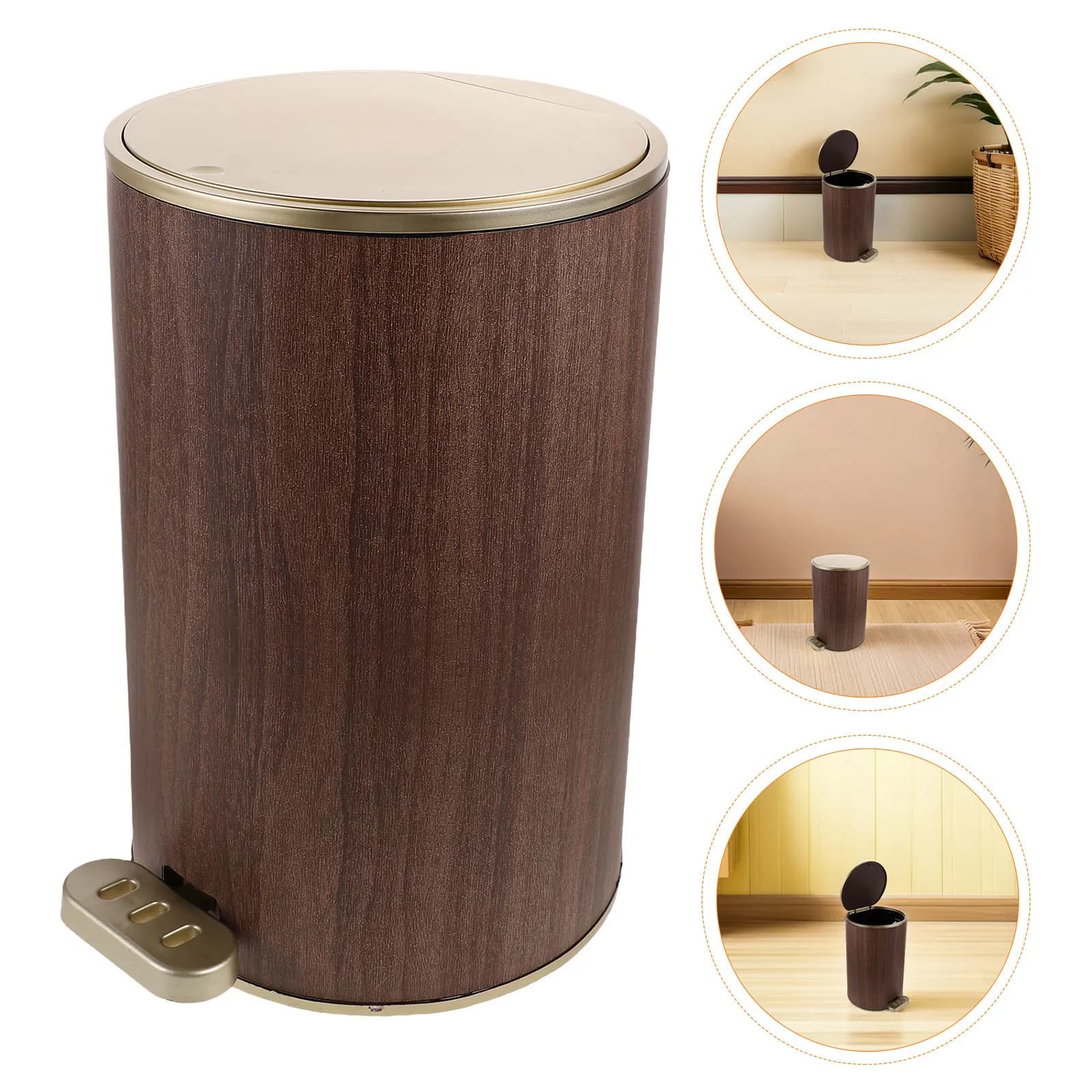 Vintage Step Trash Can 9L Round Plastic Waste Bin with Lid Hands Free Odor Containing Garbage Container for Living Room Bathroom
