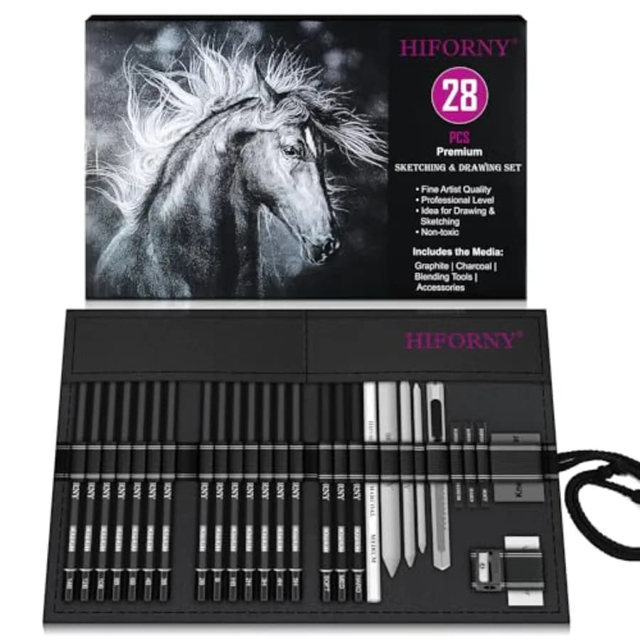 28 PCS Sketching Drawing Pencil Set, Sketch Pencils Art Supplies with Graphite, Charcoal, Blending Tools, Accessories, Drawing