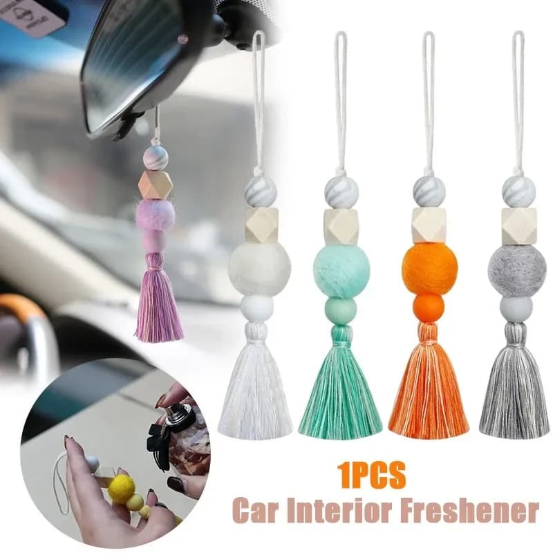 Deodorante per interni auto diffusore fragranza perline di legno palline di feltro filo di cotone nappe accessori per auto tessuti a mano creativi