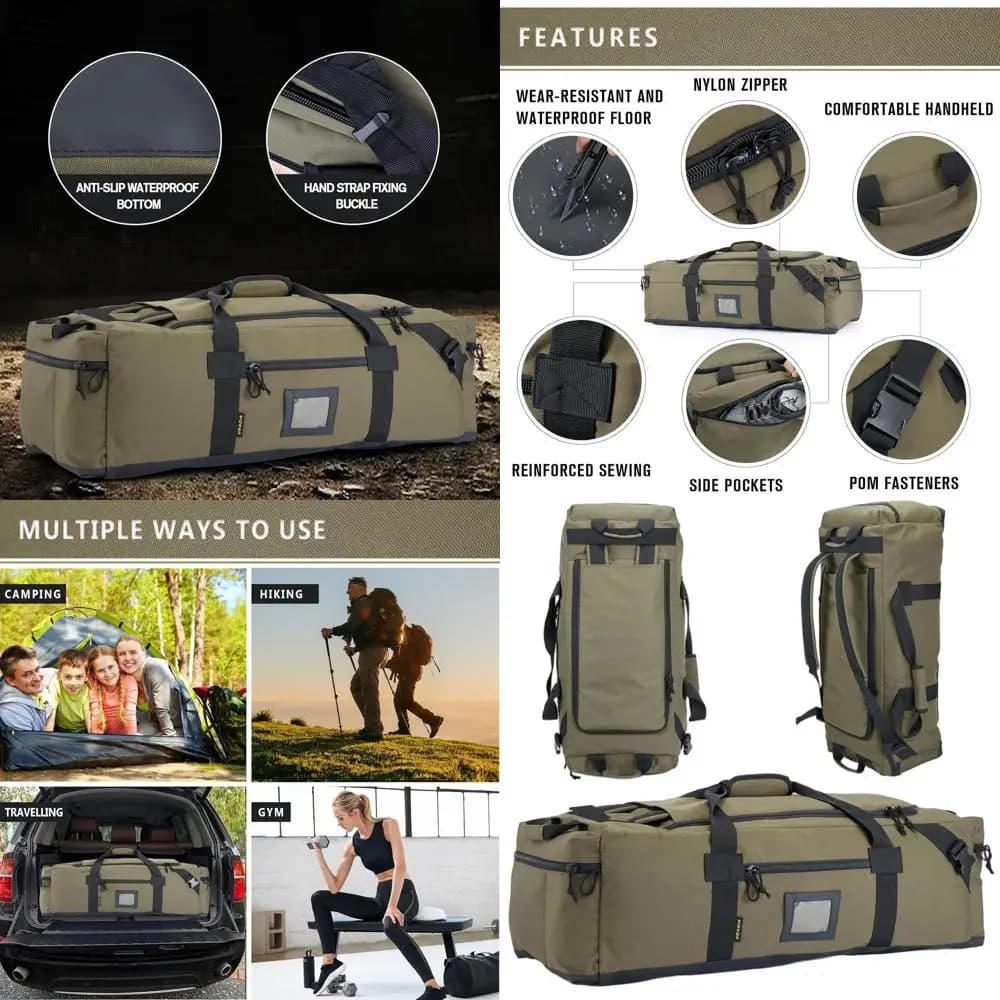 Borsa grande in poliestere resistente all'acqua, a doppio uso, per viaggi, palestra e sport, con cinghie nascoste e scomparto per scarpe - Ideale per uomo