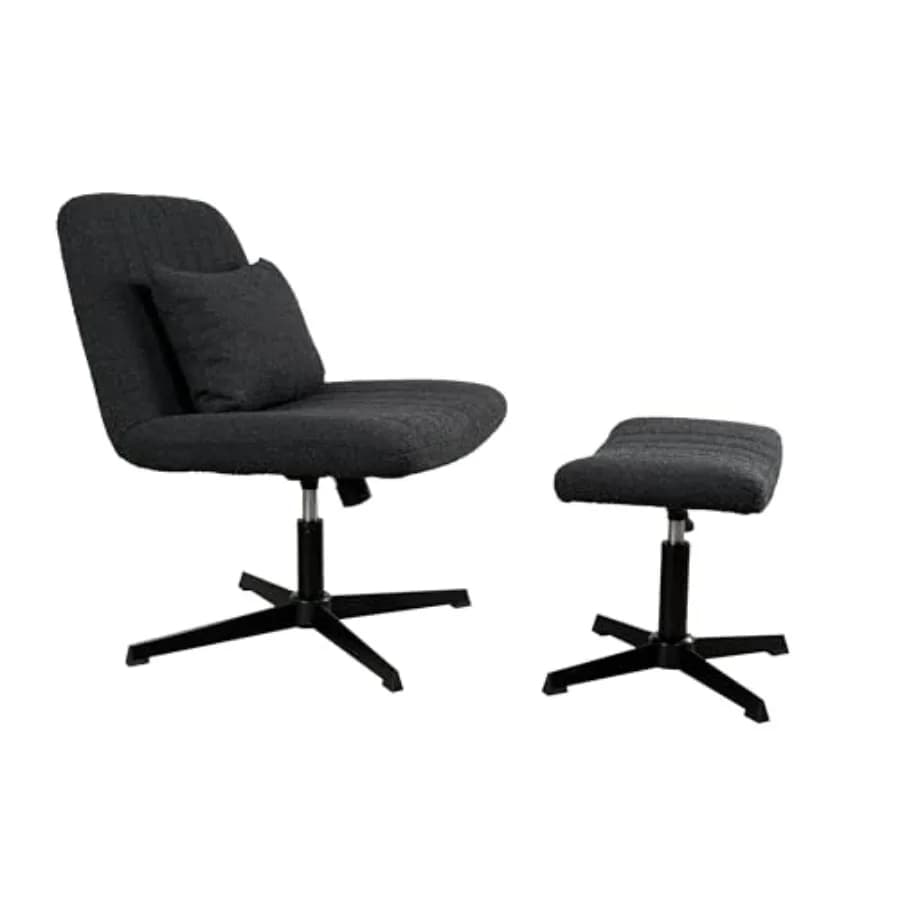 Sedia da Ufficio Criss Cross con Poggiapiedi e Cuscino Lombare, Senza Braccioli, Girevole, Regolabile in Altezza, Moderna, Senza Ruote
