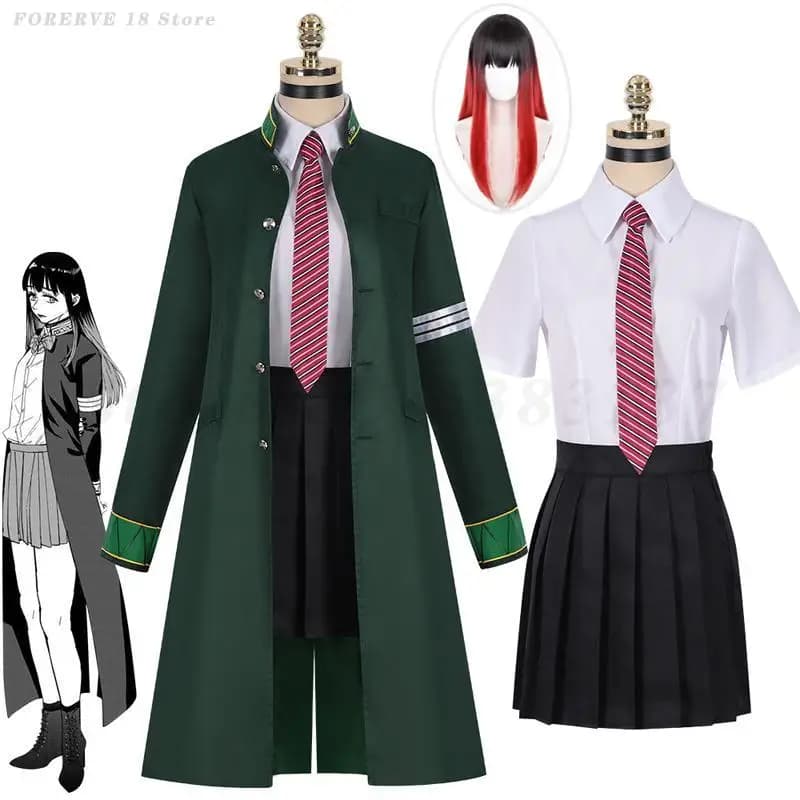 Halloween Tasuku Tsubakino Cosplay Costume Green Long Trench Coat Women JK Uniform Carnival Party Role Play Clothes Wig Outfit