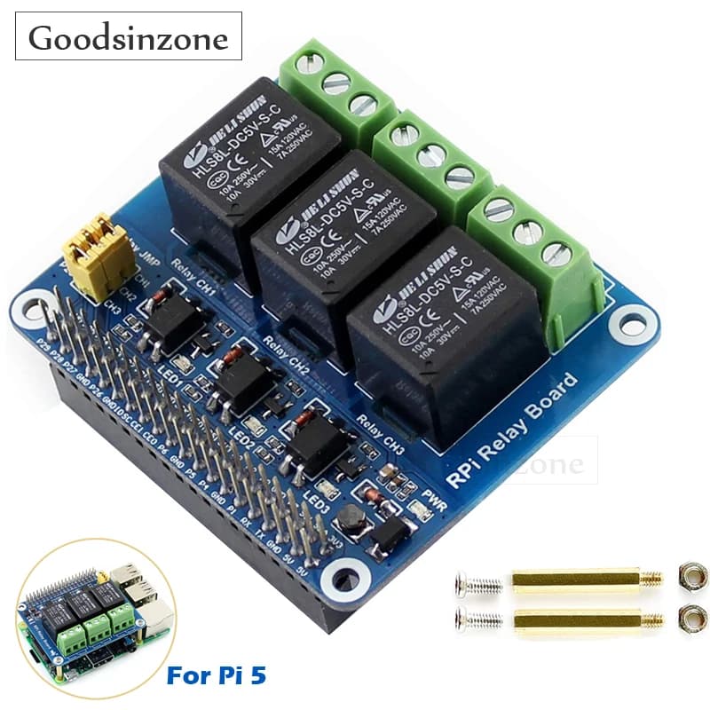 Raspberry Pi 5 Relay HAT 3-CH Relay Card, 3 Channel Relay Module for Raspberry Pi 4B+ 4B 3B+ 3B 2B+ Zero WH 5A 250V AC