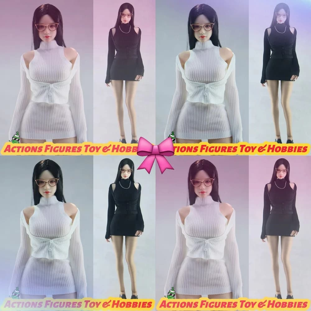 【30days Customized】CUKE TOYS 1/6 Female High Neck Sleeveless Knitted Dress V-neck Cardigan Set for 12'' Action Figures Toys