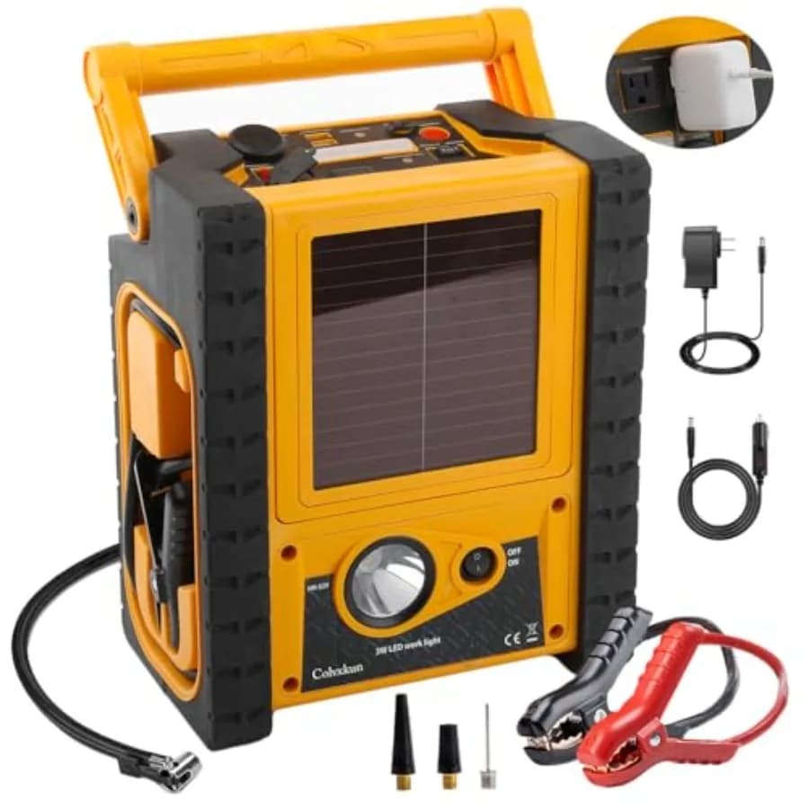 Avviatore di emergenza per auto con compressore d'aria per veicoli a benzina/diesel, resistente, 12V, agli ioni di litio, nero, 2000A di picco, portatile