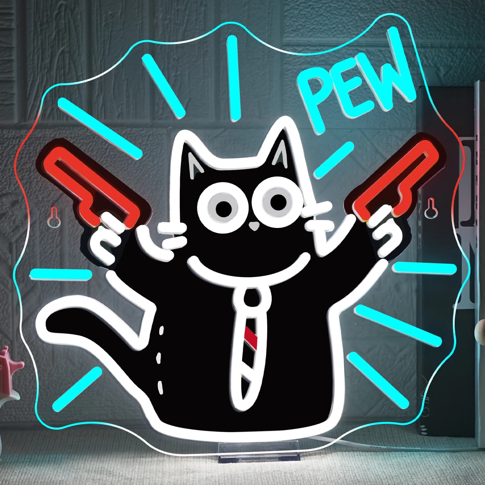 Gatto Pew Insegna al neon per la decorazione della parete 5/12V USB dimmerabile per sala giochi Camera da letto Gatto Cafe Decorazione per feste per animali domestici Amanti dei gatti Regali per bambini