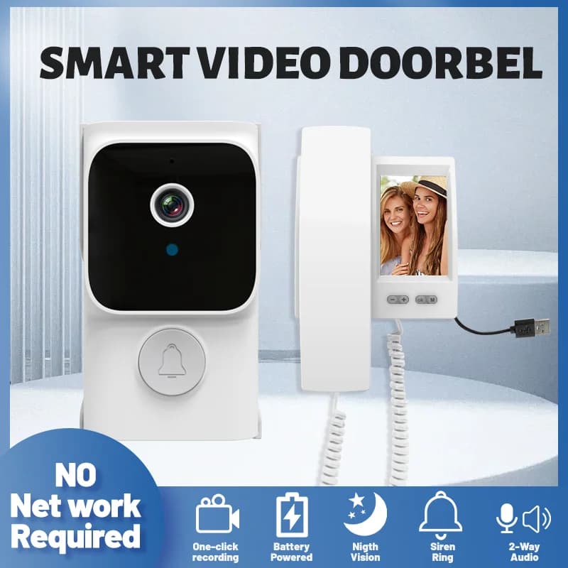 Videocitofono senza fili con schermo IPS da 4,3 pollici, citofono, campanello visivo, spioncino, telecamera per porta