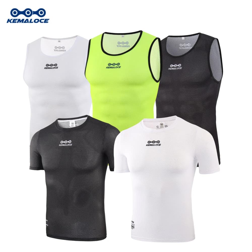 KEMALOCE Cycling Base Layer Men Short Sleeces Mesh Bike Underwear Sleeveless Yellow & Black Quick Dry Cycle Undershirts Vest