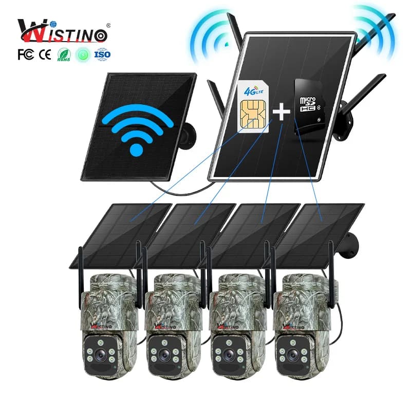 Outdoor 4MP Wireless Solar 4G Router IP66 Wi-Fi Camera Kit Waterproof 200m Stable Network Solar Security Camera System