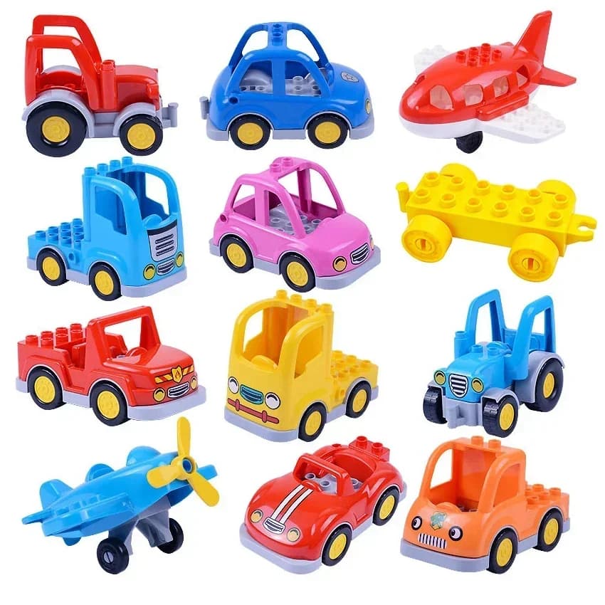 Serie di traffico di grandi dimensioni Building Block Particelle di grandi dimensioni Auto Bus Camion Aereo Accessori per elicotteri Compatibile Duploes Giocattoli in mattoni