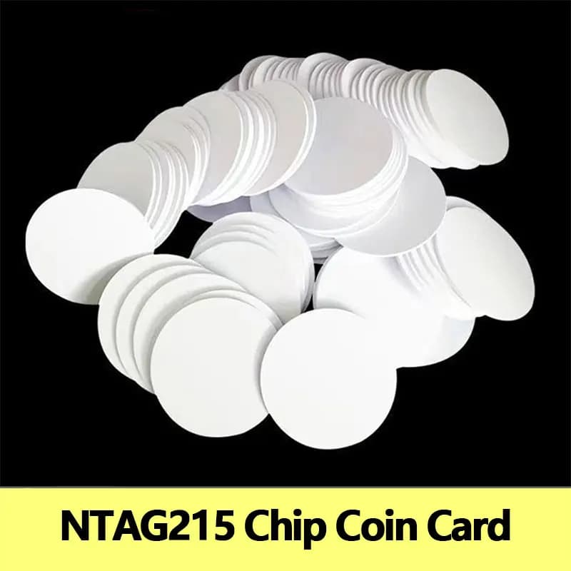 Schede NFC NTAG215 Bianche Riscrivibili Rotonde da 25mm, 13.56MHz 504 Byte, Etichette Smart per Telefoni NFC e Giochi